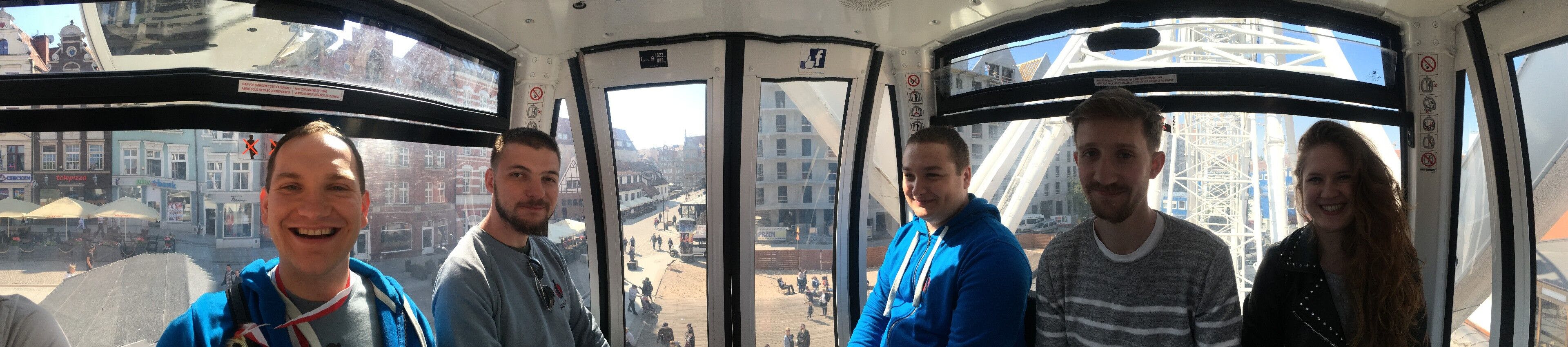 Inside the cabin of the big wheel