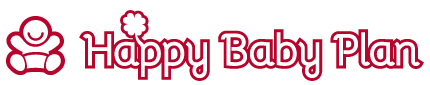 Logo of Happy Baby Plan featuring a stylized icon of a smiling baby in pink and white. Above the baby’s head is a flower design, symbolizing care and growth. The text 'Happy Baby Plan' is written in a playful, rounded font in pink with a white outline, reflecting warmth and joy.